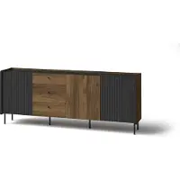 Minio , Kommode "PERETO 6", 200 cm, Walnuss Warmia / San Sebastian / Schwarze matte Farbe
