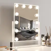 Zelurxx Spiegel, mit 12 LED, 3 Farbmodi, Touchscreen, 360° Drehbarer, Schminkspiegel mit Beleuchtung, für Schminken, Schlafzimmer, 35,5 x 47 cm, Weiß