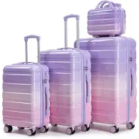 LVHOM 4-teiliges Kofferset Hartschale mit Beautycase, Reisekoffer Set Farbverlauf, Trolley 4 Rollen, Leichtes Handgepäck für Damen Mädchen, Lila