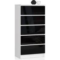 BDW Hochglanz Kommode, 5 Schubladen, Schlafzimmer, 60x121, Weiß-Schwarz