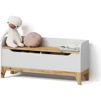 Livinity Spielzeugtruhe Mailo Weiß/Artisan 107.2 x 50 cm mit Sitzbank, Model 59790