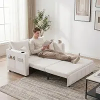LVHOM Schlafsofa mit 3-fach verstellbarer Lehne&USB, Ausziehbares Schlafbett, 2-Sitzer mit Becherhalter Platzsparend 139x73x83cm, Beige