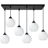 Light11 HOME Hängeleuchte Costa schwarz 6-flammig mit weißen Kugeln E27 – elegante Deckenleuchte für moderne Innenbeleuchtung
