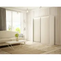 MargaretHadas24 Kleiderschrank Saturn 200 cm inklusive 2 Schiebetüren Kleiderstange Garderobe Schrank Lieferung bis in die Wohnung (Farbe: weiß)