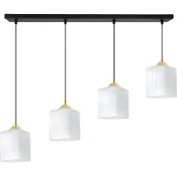 Light11 HOME Hängeleuchte Riffle schwarz-gold 4-flammig mit weißen Würfelschirmen E27 – stilvolle Pendelleuchte für moderne Innenräume