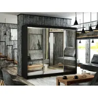 MargaretHadas24 Kleiderschrank Elsa 250 cm inklusive 3 Schiebetüren mit Spiegel Kleiderstange Garderobe Schrank Lieferung bis in die Wohnung (Farbe: schwarz)