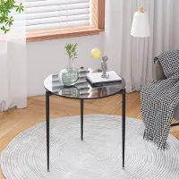 WISFOR Couchtisch mit Eisengestell Ø50 rund Glastisch, Sofatisch aus robustes Hartglas, Wohnzimmertisch dekorativ, Sinn für Design, Grau