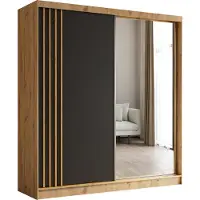 MargaretHadas24 200 cm Kleiderschrank Neli mit Lamellen und Spiegel inklusive 2 Schiebetüren Schwebetürenschrank (Farbe: Artisan, schwarz, Lamelle Artisan)