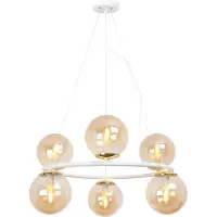 Light11 HOME Aura Weiss-Gold Hängelampe 6 Flache Honigfarbige Lampenschirme E14