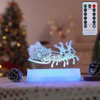 Rosikey 3D Weihnachten Nachtlicht LED Illusion Lampe mit 7 Farben Batteriebetrieben Nachtlichter mit Fernbedienung Nachttischlampe Party Weihnachtsdekoration
