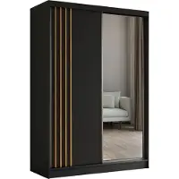 MargaretHadas24 150 cm Kleiderschrank Neli mit Lamellen und Spiegel inklusive 2 Schiebetüren Schwebetürenschrank (Farbe: schwarz, schwarz, Lamelle Artisan)