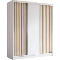 MargaretHadas24 180 cm Kleiderschrank Erika mit Lamellen ohne Spiegel inklusive 3 Schiebetüren Schwebetürenschrank (Farbe: weiß, weiß, Lamelle Artisan)