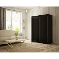 MargaretHadas24 Kleiderschrank Saturn 150 cm inklusive 2 Schiebetüren Kleiderstange Garderobe Schrank Lieferung bis in die Wohnung (Farbe: schwarz)