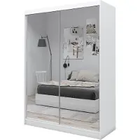 MargaretHadas24 160 cm Kleiderschrank Darix mit Spiegel inklusive 2 Schiebetüren Schwebetürenschrank (Farbe: weiß)