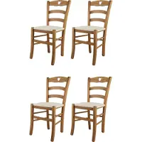STOCK LINE t m c s Tommychairs - 4er Set Stühle CUORE für Küche und Esszimmer, Robuste Struktur aus lackiertem Buchenholz im Farbton Eichenholz und gepolsterte Sitzfläche mit Stoff in der Farbe Elfenbein bezogen