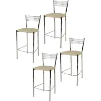 STOCK LINE t m c s Tommychairs - 4er Set moderne Barhocker ELEGANCE für Küche und Esszimmer, robustes Gestell aus verchromtem Stahl, gepolsterte Sitzfläche mit Kunstleder in der Farbe Leinen bezogen