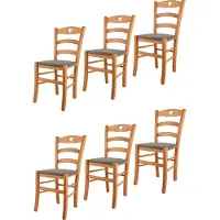 STOCK LINE t m c s Tommychairs - 6er Set Stühle CUORE für Küche und Esszimmer, Robuste Struktur aus lackiertem Buchenholz im Farbton Honig und gepolsterte Sitzfläche mit Stoff in der Farbe Rehbraun bezogen