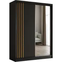 MargaretHadas24 160 cm Kleiderschrank Neli mit Lamellen und Spiegel inklusive 2 Schiebetüren Schwebetürenschrank (Farbe: schwarz, schwarz, Lamelle Artisan)