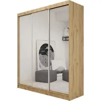 MargaretHadas24 180 cm Kleiderschrank Darix mit Spiegel inklusive 3 Schiebetüren Schwebetürenschrank (Farbe: artisan)