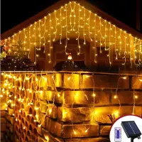 Rosikey 3M Warmweiß LED Solar Lichterkette Außen Wasserdicht Eisregen Eiszapfen Lichtervorhang mit Fernbedienung Innen Outdoor Garten Deko