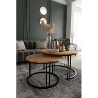 MargaretHadas24 Runder Couchtisch 2 in 1 ROXY Sofatisch Kaffeetisch Wohnzimmer (schwarz und goldene Eiche)