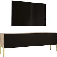 3Xeliving TV-Schrank in Wotan-Eiche / Mattschwarz mit Beinen in Gold, 140 x 52 x 32 cm