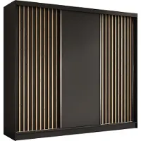 MargaretHadas24 240 cm Kleiderschrank Erika mit Lamellen ohne Spiegel inklusive 3 Schiebetüren Schwebetürenschrank (Farbe: schwarz, schwarz, Lamelle Artisan)