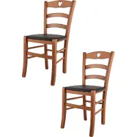 STOCK LINE t m c s Tommychairs - 2er Set Stühle CUORE für Küche und Esszimmer, Robuste Struktur aus lackiertem Buchenholz im Farbton Kirschholz und gepolsterte Sitzfläche mit Kunstleder in der Farbe Moka bezogen