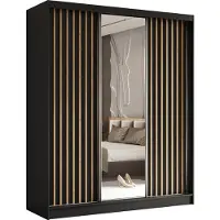 MargaretHadas24 180 cm Kleiderschrank Erika mit Lamellen und Spiegel inklusive 3 Schiebetüren Schwebetürenschrank Kleiderstange Garderobe Lieferung bis in die Wohnung (Farbe: schwarz, schwarz, Lamelle Artisan)