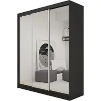 MargaretHadas24 180 cm Kleiderschrank Darix mit Spiegel inklusive 3 Schiebetüren Schwebetürenschrank (Farbe: schwarz)