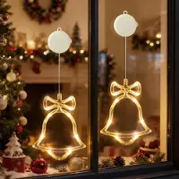 ROSNEK 2 Stücke LED Glocken Lichterkette Fensterlicht mit Saugnapf Für Party Weihnachten Hängende Fenster Deko