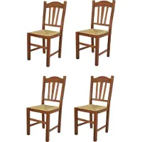 STOCK LINE t m c s Tommychairs - 4er Set Stühle SILVANA für Küche und Esszimmer, robuste Struktur aus Buchenholz, in der Farbe Helles Nussbraun lackiert und Sitzfläche aus Stroh