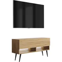 3Xeliving TV-Lowboard 100 cm Eiche Craft, schwarze schräge Beine, weiße LED