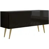 3Xeliving TV-Schrank : Mattschwarz / Schwarz glänzend Goldene Beine, 100 x 52 x 32 cm