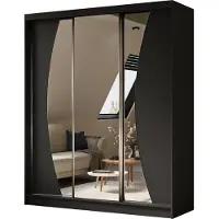 MargaretHadas24 180 cm Kleiderschrank Vex mit Spiegel inklusive 3 Schiebetüren Schwebetürenschrank (Farbe: schwarz)