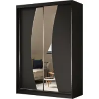 MargaretHadas24 150 cm Kleiderschrank Vex mit Spiegel inklusive 2 Schiebetüren Schwebetürenschrank (Farbe: schwarz)