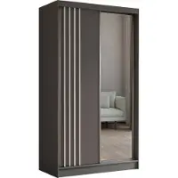 MargaretHadas24 120 cm Kleiderschrank Neli mit Lamellen und Spiegel inklusive 2 Schiebetüren Schwebetürenschrank (Farbe: grau, grau, Lamelle weiß)