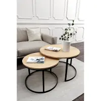 MargaretHadas24 Runder Couchtisch 2 in 1 MIA Sofatisch Kaffeetisch Wohnzimmer (schwarz und goldene Eiche)