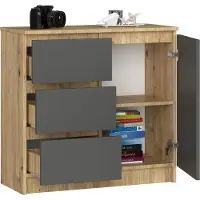 BDW , Kommode, 3 Schubladen, 1 Tür, Schrank, Sideboard, Eiche Artisan / Grau