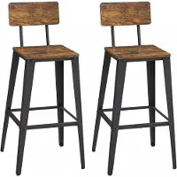 In And OutdoorMatch Barhocker Newton - Mit Rückenlehne - 2er-Set - Ergonomisch - Barstühle für Küche oder Kantine - Quadratisch - Schwarz - Sitzhöhe 74cm