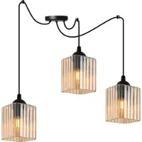 Light11 HOME Hängeleuchte Riffle Spinne schwarz 3-flammig mit honigfarbenen Würfelschirmen E27 – stilvolle Deckenleuchte für moderne Innenräume
