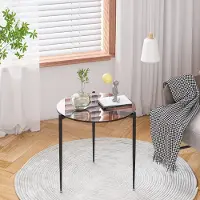 WISFOR Couchtisch mit Eisengestell Ø50 rund Glastisch, Sofatisch aus robustes Hartglas, Wohnzimmertisch dekorativ, Sinn für Design, Braun