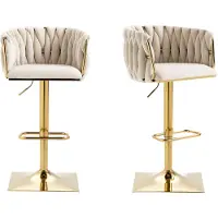 LVHOM 2er Set Barhocker 360° drehbare moderne Samt-Barstühle, goldene Stuhlbeine, Ivory