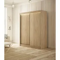 MargaretHadas24 Kleiderschrank Saturn 120 cm inklusive 2 Schiebetüren Lieferung bis in die Wohnung Kleiderstange Garderobe Schrank Mehrzweckschrank Hochschrank Schlafzimmer (Farbe: Eiche sonoma)