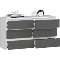 BDW , Kommode, 6 Schubladen, 100x57, Schrank, Sideboard, Wiess / Grau