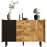 LVHOM Sideboard mit Schubladen und verstellbaren Einlegeböden, Kommode Altholzoptik, Anrichte, Mehrzweckschrank, Lowboard 120 cm, Schwarz