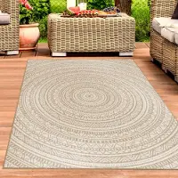 Carpetia Indoor- & Outdoor-Teppich Balkonteppich rund in Weiß & Beige – Modern und vielseitig Größe - 160 x 220 cm