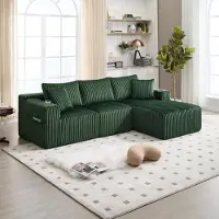 LVHOM Modulares Sofa mit Schlaffunktion, Ecksofa mit Cordbezug, 3 Sitzer mit Kissen, Schlafsofa ohne Montage, Loungesofa 257x80x160cm, Grün