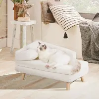 WISFOR Hundesofa Katzensofa mit Rückenlehne, Hundebett Hundecouch erhöhtes Katzenbett mit Katzenkissen, Luxus wasserdicht, 80 x 50 x 39 cm