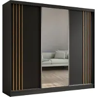 MargaretHadas24 240 cm Kleiderschrank Neli mit Lamellen und Spiegel inklusive 3 Schiebetüren Schwebetürenschrank (Farbe: schwarz, schwarz, Lamelle Artisan)
